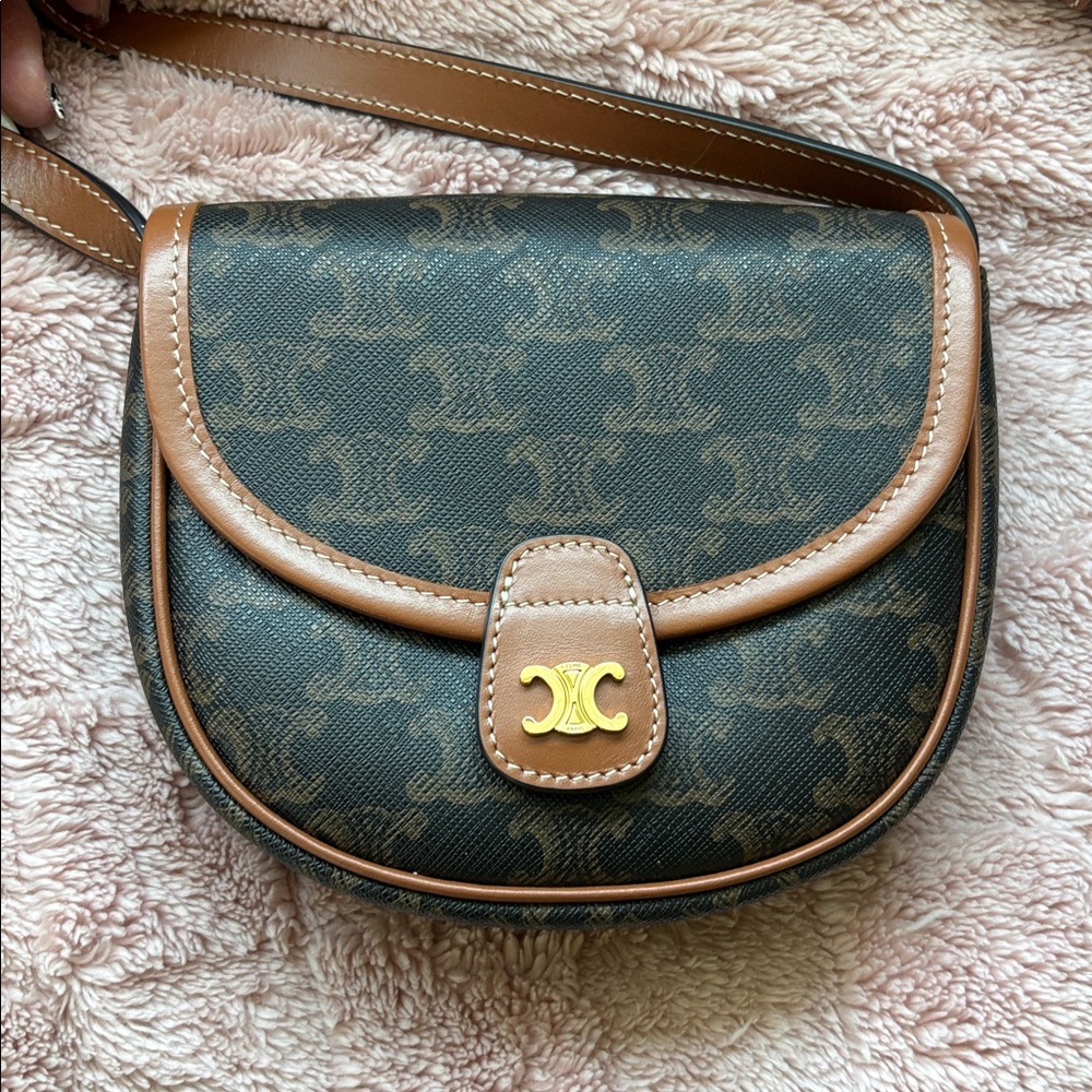 Celine Canvas Calfskin Triomphe Mini Besace Tan - Picture 2 of 5